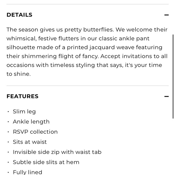 Talbots RSVP Jacquard Butterfly Ankle Pants Size 2 - Picture 11 of 12